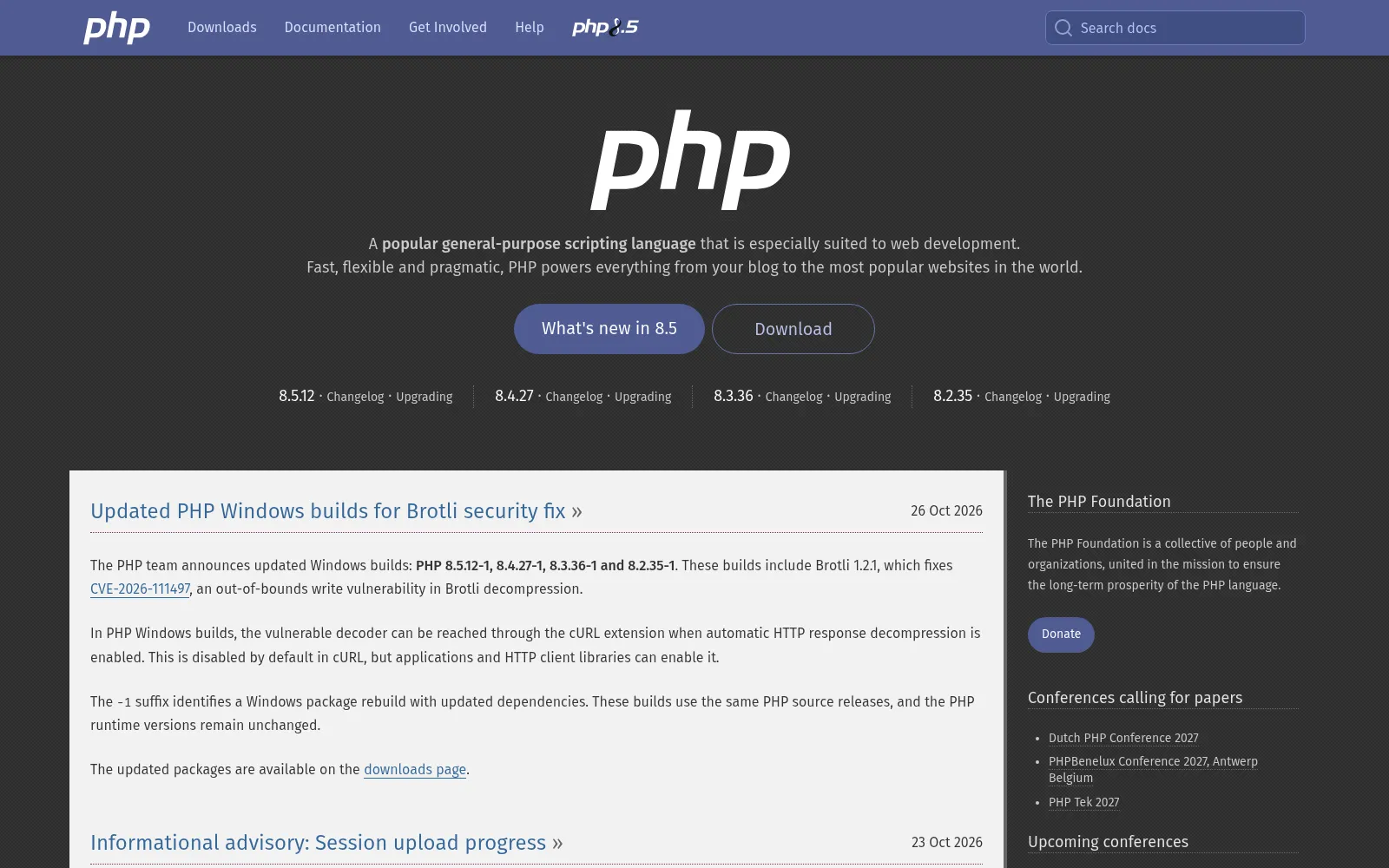 Screenshot of php.net